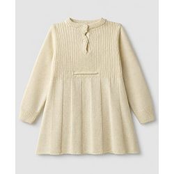 Babyhug Knit Full Sleeves Woolen Dress with Cable Knit Design - OffWhite