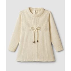 Babyhug Knit Full Sleeves Woolen Dress with Cable Knit Design - OffWhite