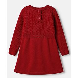 Babyhug Knit Full Sleeves Woolen Dress with Cable Knit Design - Red
