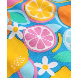 Babyhug Cotton Knit Half Frill Sleeves Full Length Nighty with Lemon Orange & Floral Print - Teal Blue