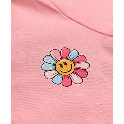 Babyhug Cotton Knit Front Open Full Sleeves T-Shirt & Pajama Night Suit with Flower Print - Peach