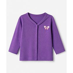 Babyhug Cotton Knit Front Open Full Sleeves T-Shirt & Pajama Night Suit with Butterfly Print - Purple