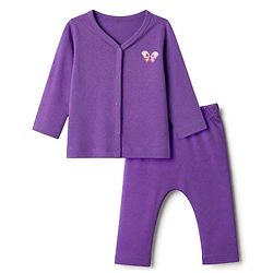 Babyhug Cotton Knit Front Open Full Sleeves T-Shirt & Pajama Night Suit with Butterfly Print - Purple