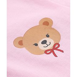 Babyhug Cotton Knit Front Open Full Sleeves T-Shirt & Pajama Night Suit with Teddy Print - Light Pink