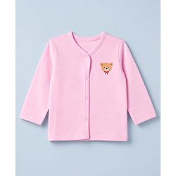 Babyhug Cotton Knit Front Open Full Sleeves T-Shirt & Pajama Night Suit with Teddy Print - Light Pink