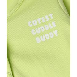 Babyhug Cotton Knit Front Open Full Sleeves T-Shirt & Pajama Night Suit with Cutest Cuddle Buddy Text Print - Light Green