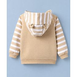 Babyhug 100% Cotton Knit Full Sleeves Hooded Sweatshirt with Bear Applique - Beige