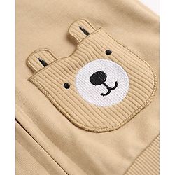 Babyhug 100% Cotton Knit Full Sleeves Hooded Sweatshirt with Bear Applique - Beige