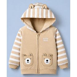 Babyhug 100% Cotton Knit Full Sleeves Hooded Sweatshirt with Bear Applique - Beige