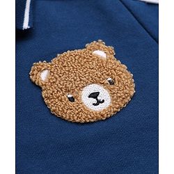 Babyhug Premium 100% Cotton Knit Front Open Heavy Gauge Sweatshirt with Full Raglan Sleeves and Bear Patch in Navy Blue