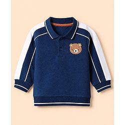 Babyhug Premium 100% Cotton Knit Front Open Heavy Gauge Sweatshirt with Full Raglan Sleeves and Bear Patch in Navy Blue