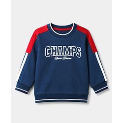 Babyhug 100% Cotton Knit Full Sleeves Heavy Gauge Sweatshirt With Champs Print - Navy Blue