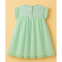 Babyhug Sequin Woven Solid Mesh Embroidered York Ruffle Sleeves Onesie - Green