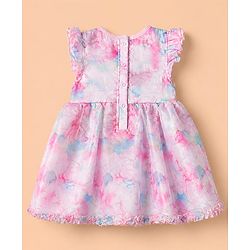 Babyhug Organza Woven Solid Ruffle Sleeves Onesie with Bow at York Party - Pink