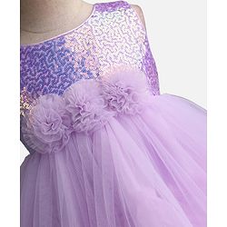 Babyhug Sequinned Solid Mesh Sleeveless Party Dress With Floral Applique - Lilac