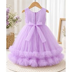 Babyhug Sequinned Solid Mesh Sleeveless Party Dress With Floral Applique - Lilac