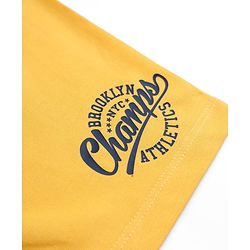 Babyhug 100% Cotton Knit Mid Thigh Shorts with Brooklyn Nyc Champs Athletics Print in Yellow for 5-6 Years