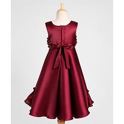Babyhug Organza Woven Sleeveless Party Gown With Floral & Yok With Bow Applique - Wine