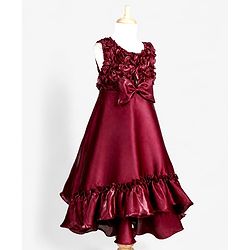 Babyhug Organza Woven Sleeveless Party Gown With Floral & Yok With Bow Applique - Wine