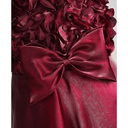 Babyhug Organza Woven Sleeveless Party Gown With Floral & Yok With Bow Applique - Wine