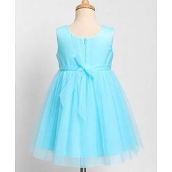 Babyhug Solid Mesh Sleeveless Party Dress with Sequins York and Corsage Flowers at York - Light Blue