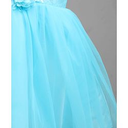 Babyhug Solid Mesh Sleeveless Party Dress with Sequins York and Corsage Flowers at York - Light Blue