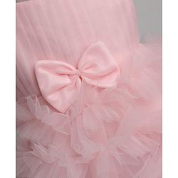 Babyhug Solid Mesh Woven Sleeveless Party Dress & Pleated York with Bow Applique - Pink