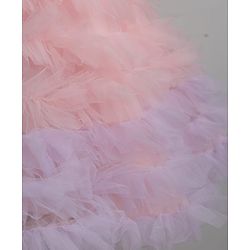 Babyhug Solid Mesh Woven Sleeveless Party Dress & Pleated York with Bow Applique - Pink