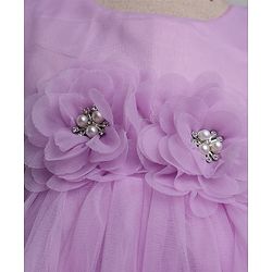 Babyhug Solid Mesh Woven Sleeveless Party Dress with Corsage Flowers on York - Lilac