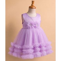 Babyhug Solid Mesh Woven Sleeveless Party Dress with Corsage Flowers on York - Lilac