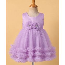 Babyhug Solid Mesh Woven Sleeveless Party Dress with Corsage Flowers on York - Lilac
