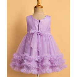 Babyhug Solid Mesh Woven Sleeveless Party Dress with Corsage Flowers on York - Lilac