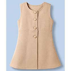 Babyhug Solid Twill Knit A-Line Dress with Full Sleeves Jacket - Beige