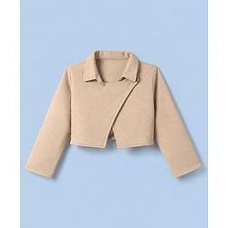 Babyhug Solid Twill Knit A-Line Dress with Full Sleeves Jacket - Beige
