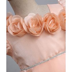 Babyhug Organza Woven Half Puffed Sleeves One Piece Party Dress With Flower Applique - Peach