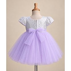 Babyhug Woven Half Sleeves Sequin Party Dress With Corsage Bow - Lilac