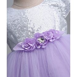 Babyhug Woven Half Sleeves Sequin Party Dress With Corsage Bow - Lilac