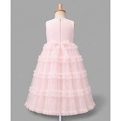 Babyhug Solid Mesh Woven and Sleeveless Party Gown with Applique Flowers - Pink