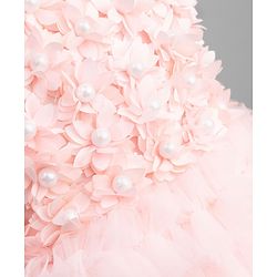 Babyhug Solid Mesh Woven and Sleeveless Party Gown with Applique Flowers - Pink