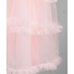 Babyhug Solid Mesh Woven and Sleeveless Party Gown with Applique Flowers - Pink