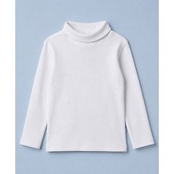Babyhug Cotton Rib Knit Skivi Winter Solid T-Shirt with Full Sleeves - White