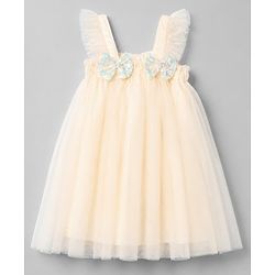 Babyhug Mesh Woven Ruffle Sleeves Party Dress with Bow Applique - Yellow