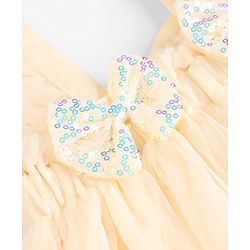 Babyhug Mesh Woven Ruffle Sleeves Party Dress with Bow Applique - Yellow