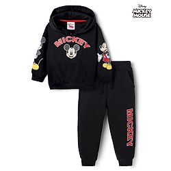 Babyhug Disney Terry Knit Hooded Sweatshirt & Joggers Set with Full Sleeves and Mickey Mouse Graphic - Black