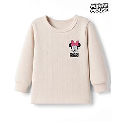 Babyhug Disney Interlock Knit Full Sleeves Thermal Inner Wear with Minnie Mouse Print - Light Peach