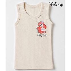 Babyhug Disney Interlock Knit Sleeveless Thermal Inner Wear with Ariel & Text Print - Light Peach