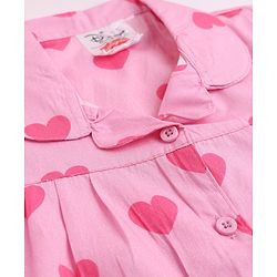 Babyhug Disney 100% Cotton Poplin Woven Co-Ords Top & Pyjama Night Suit with Hearts & Daisy Duck Print - Pink
