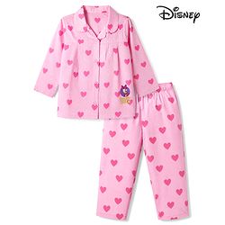 Babyhug Disney 100% Cotton Poplin Woven Co-Ords Top & Pyjama Night Suit with Hearts & Daisy Duck Print - Pink