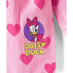 Babyhug Disney 100% Cotton Poplin Woven Co-Ords Top & Pyjama Night Suit with Hearts & Daisy Duck Print - Pink