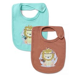 Babyhug 100% Cotton Baby Bibs Set of 2 Lion Print - Green & Brown| Soft & Comfortable| Button Closure| Feeding & Drooling| Easy to Wear| Machine Washable| Newborn & Infant Feeding Essential